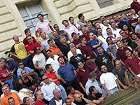 contrada members in the stands at Il Palio trial race